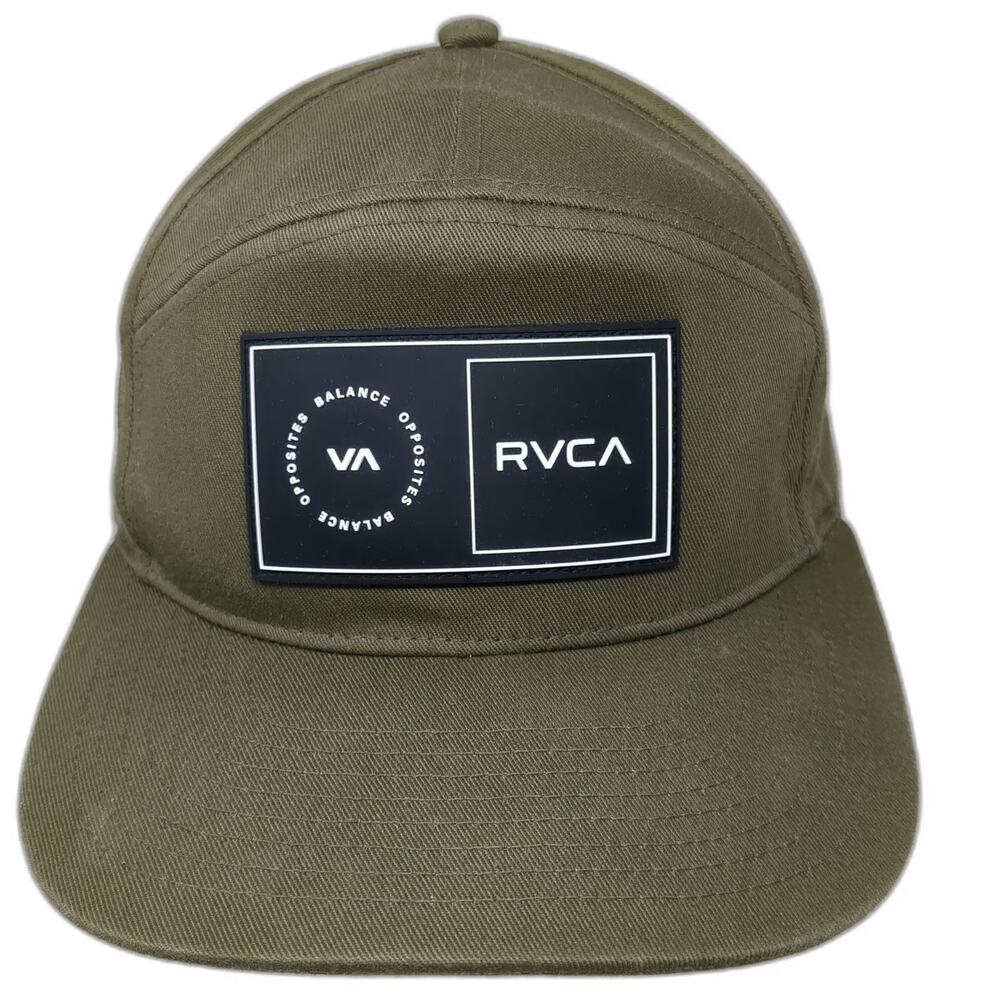 RVCA 5 Panel Green Hat One Size Strapback Patch Logo Balance Opposites Flat Brim
